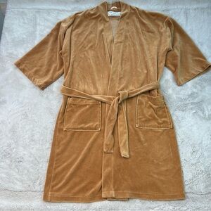 Christian Dior Vintage 1970 Tan Velour Bath Robe Velvet Size Large Housecoat